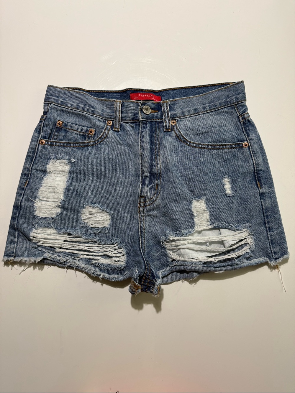 Distressed High-Waist Denim Shorts